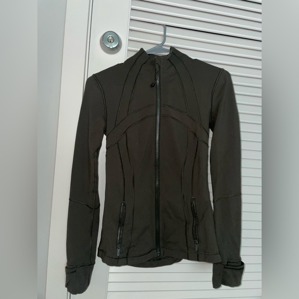 Lightly worn Lululemon Define Jacket in color Olive, Size 6.